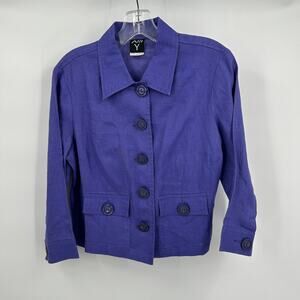 Alli Y Womens Linen Top Size 6 Purple Button Long Sleeve Boxy Minimalist Classic